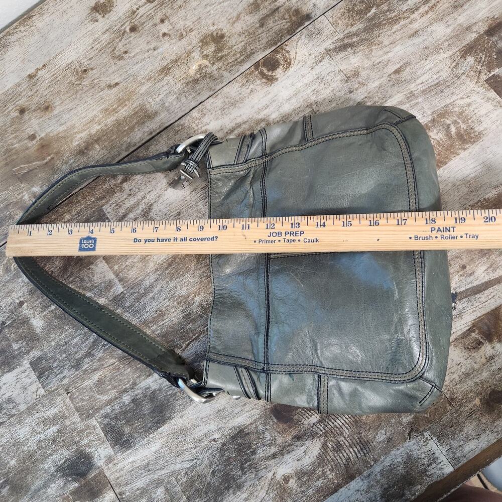 Fossil Y2K Sage Green Leather Shoulder Bag Purse Chunky Strap Boho Grunge - Picture 6 of 14